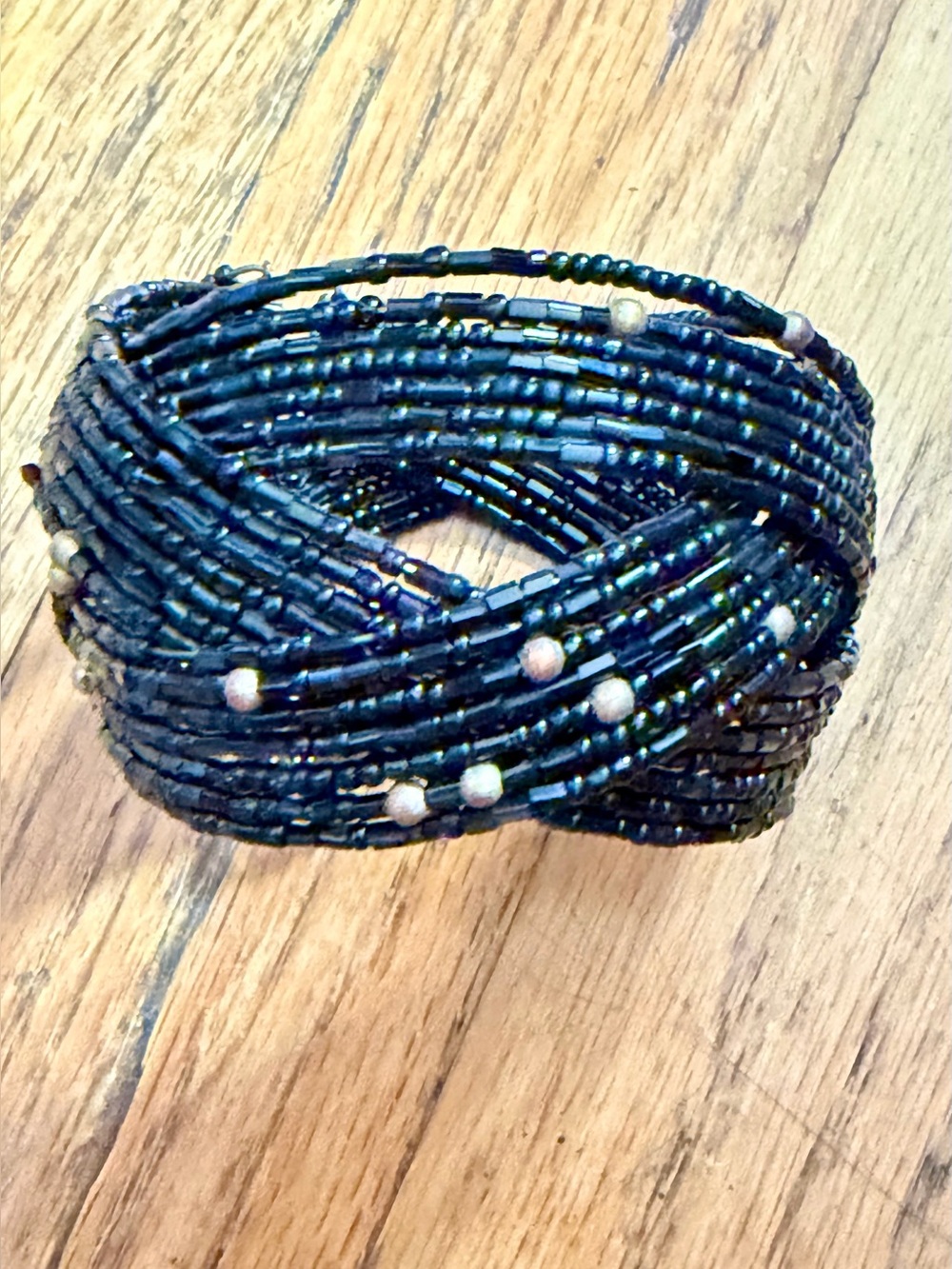 Black & Gold Seed Bead Multi-Strand Twist Bracelet